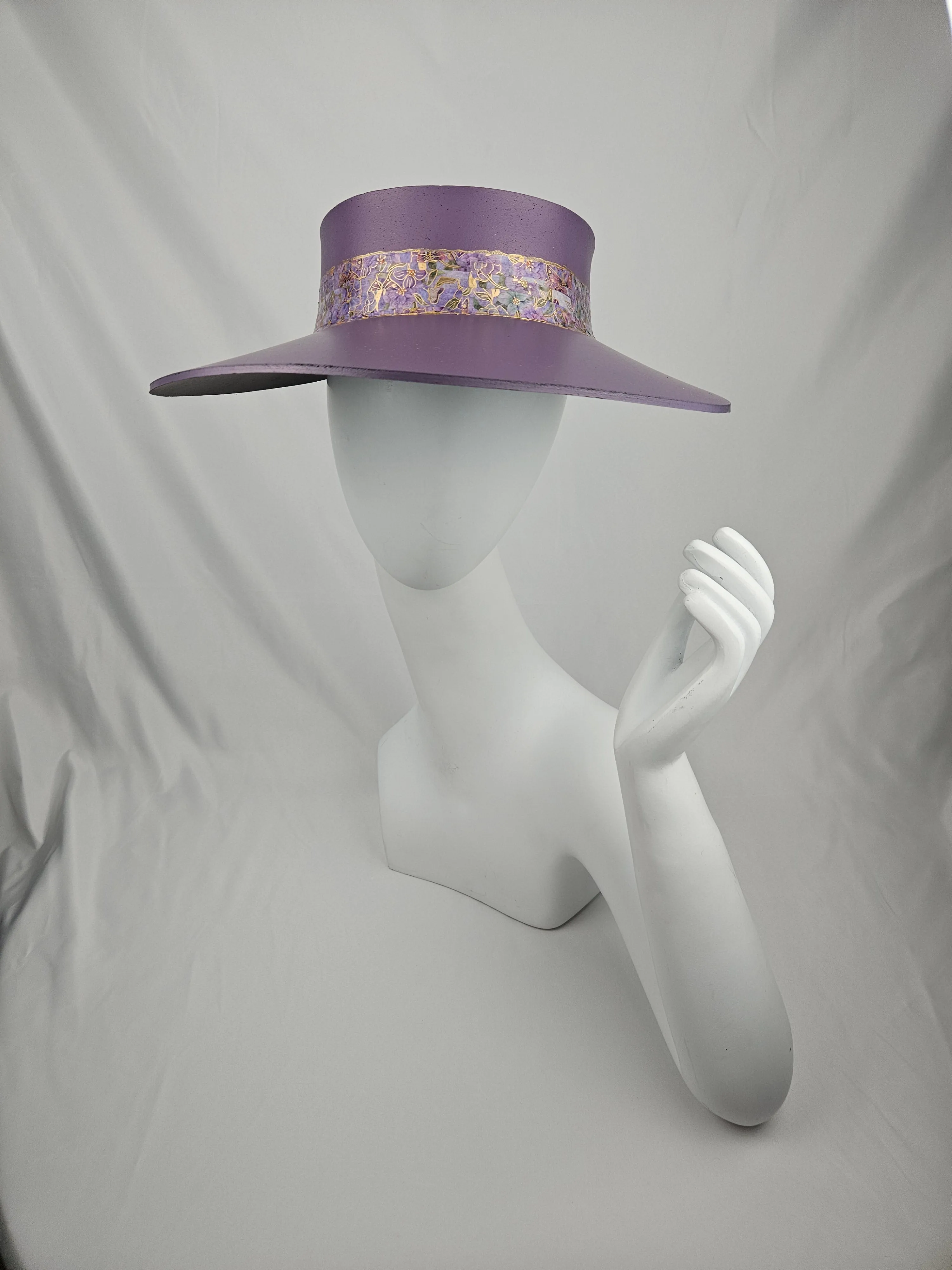 Purple "LadyEVA" Visor Hat with Golden Floral Band