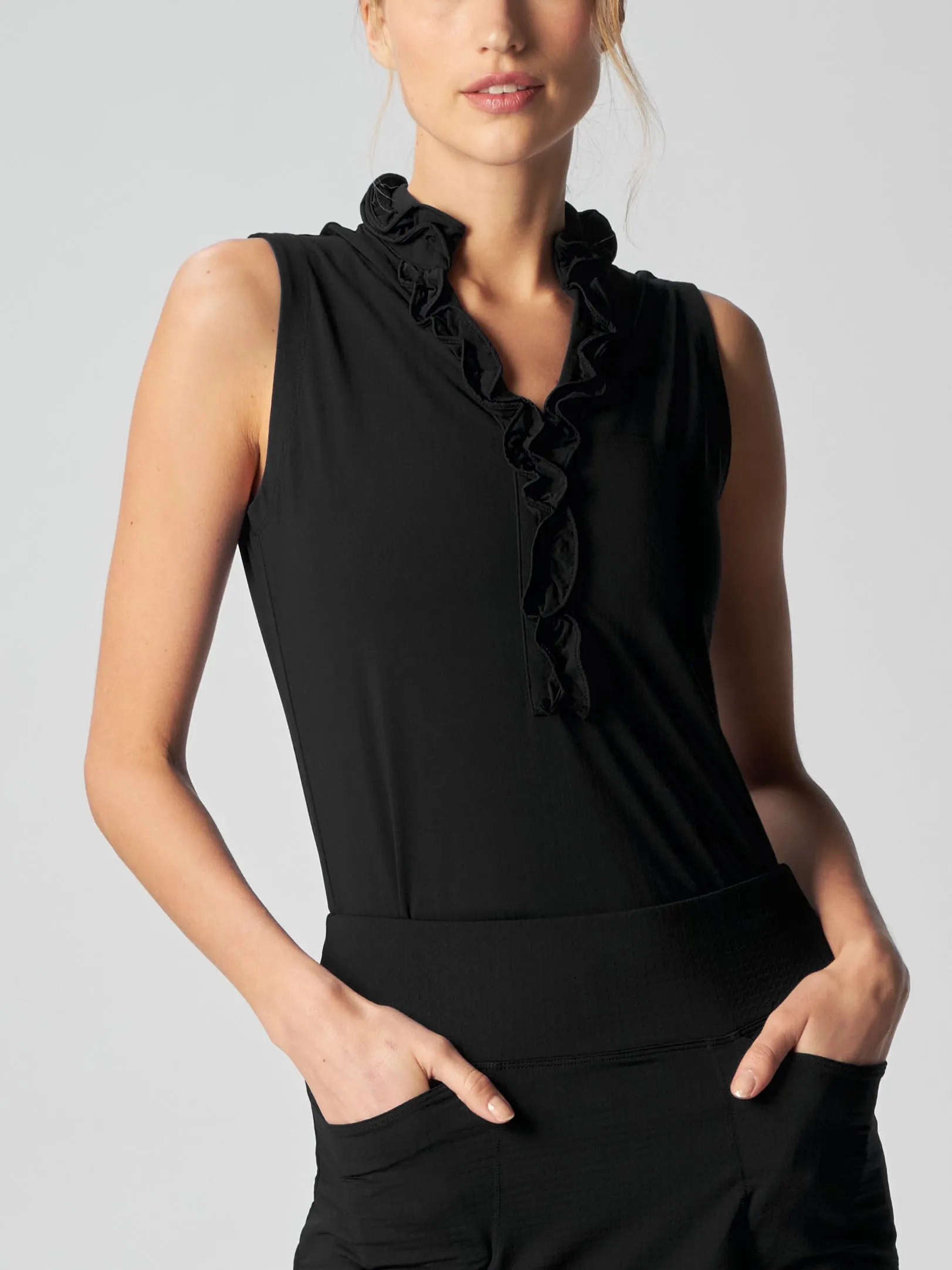 Sleeveless Ruffle Top In Various colors