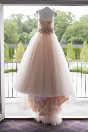 Sweetheart Strapless Flowers Beach Wedding Dress With Court Train WD092