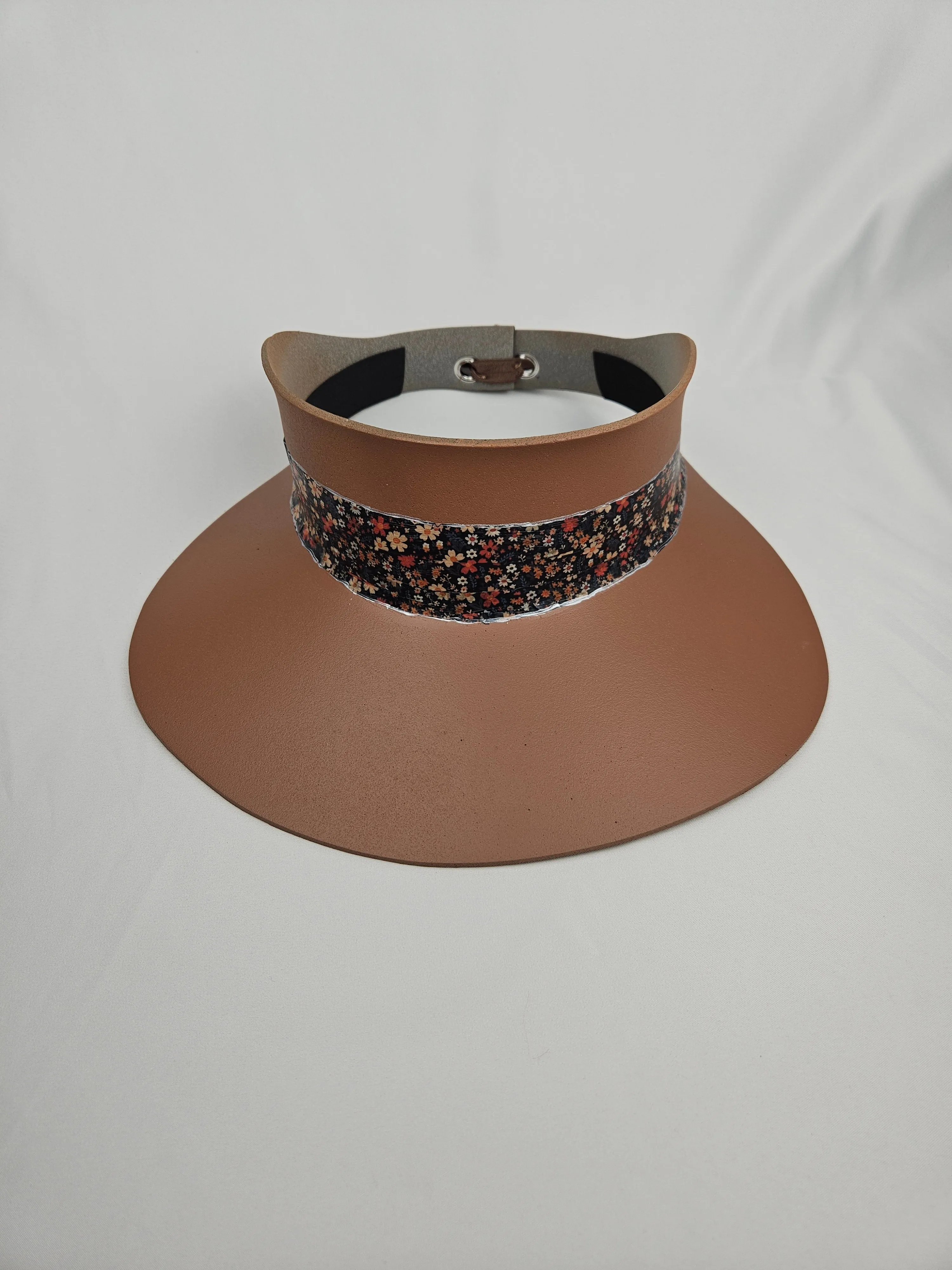 Tall Brown "LadyEVA" Visor Hat with Black Multicolored Floral Band