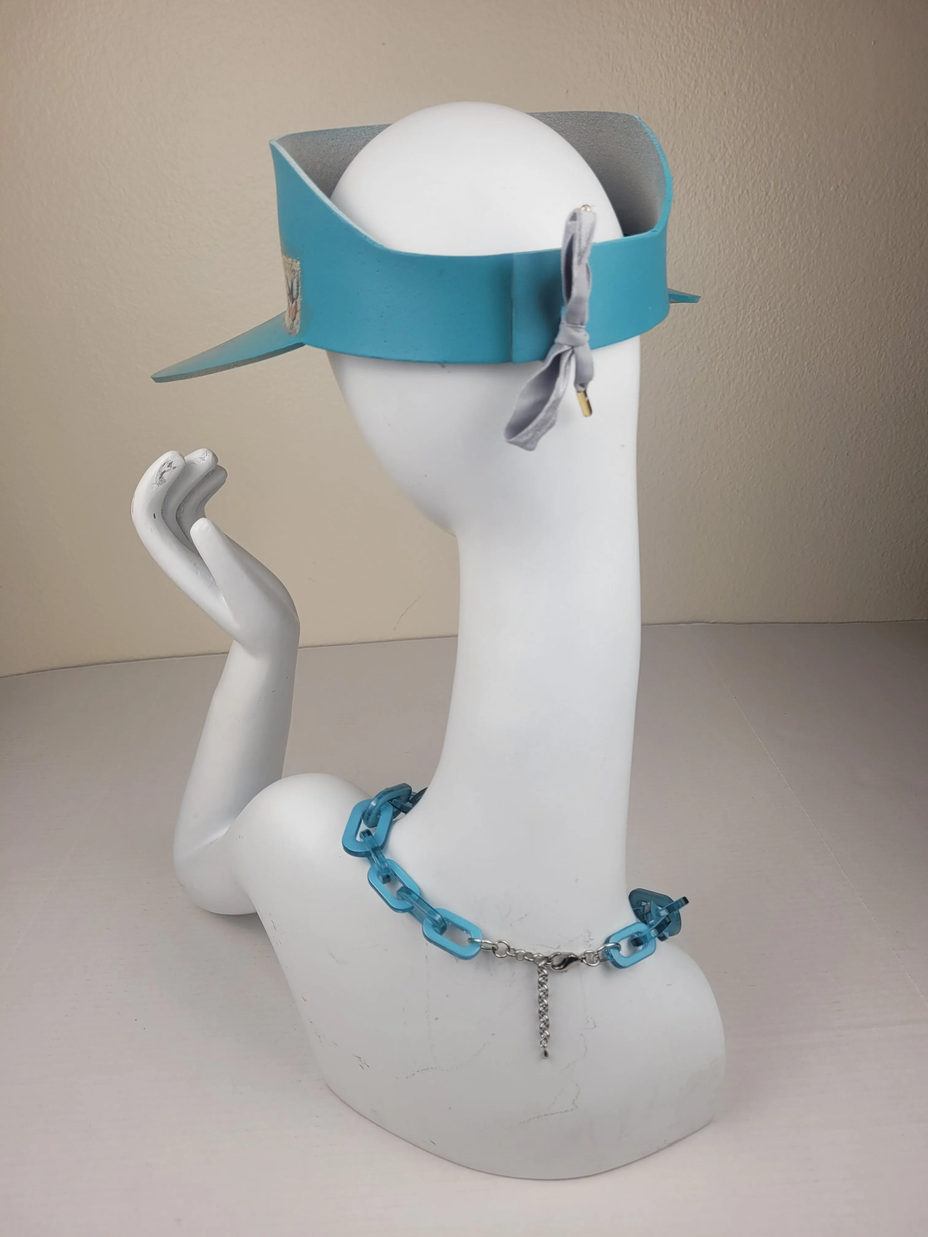Tall Teal Blue "LadyEVA" Visor Hat with Butterfly Band