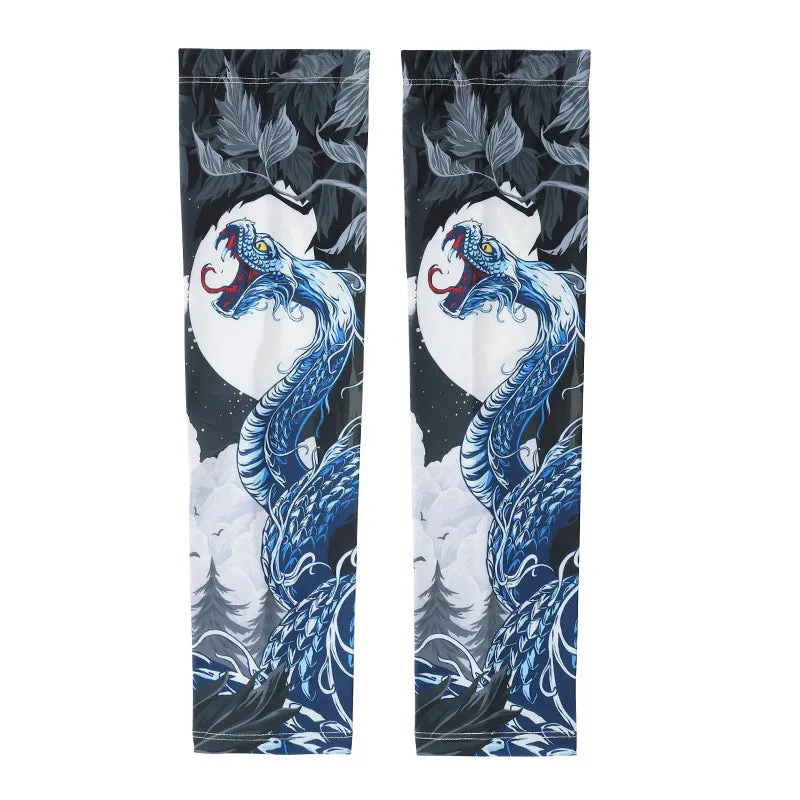 UPF50 Printing Tattoo Oversleeve Male Flower Arm Sunscreen Ice Silk Arm Sleeve