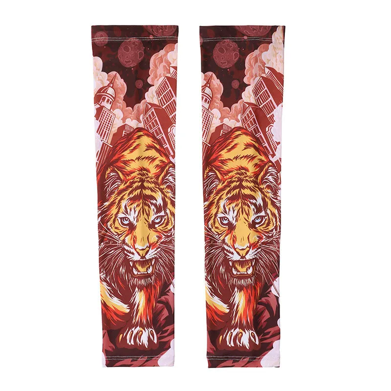UPF50 Printing Tattoo Oversleeve Male Flower Arm Sunscreen Ice Silk Arm Sleeve