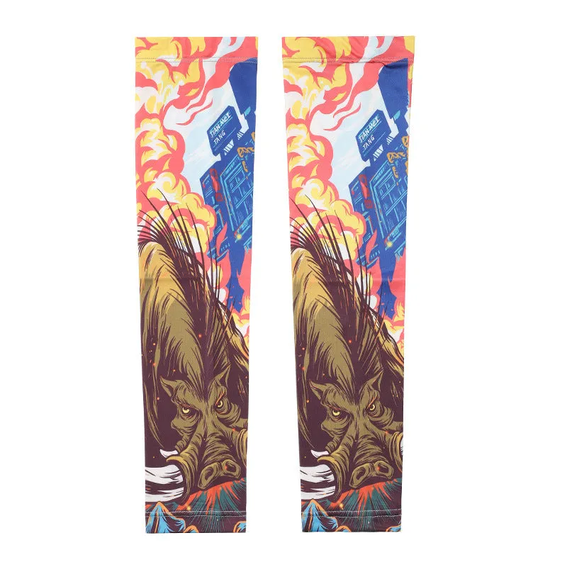 UPF50 Printing Tattoo Oversleeve Male Flower Arm Sunscreen Ice Silk Arm Sleeve