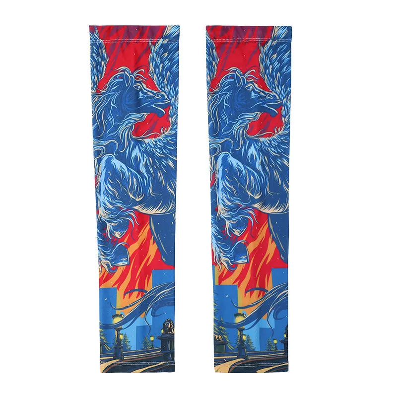 UPF50 Printing Tattoo Oversleeve Male Flower Arm Sunscreen Ice Silk Arm Sleeve