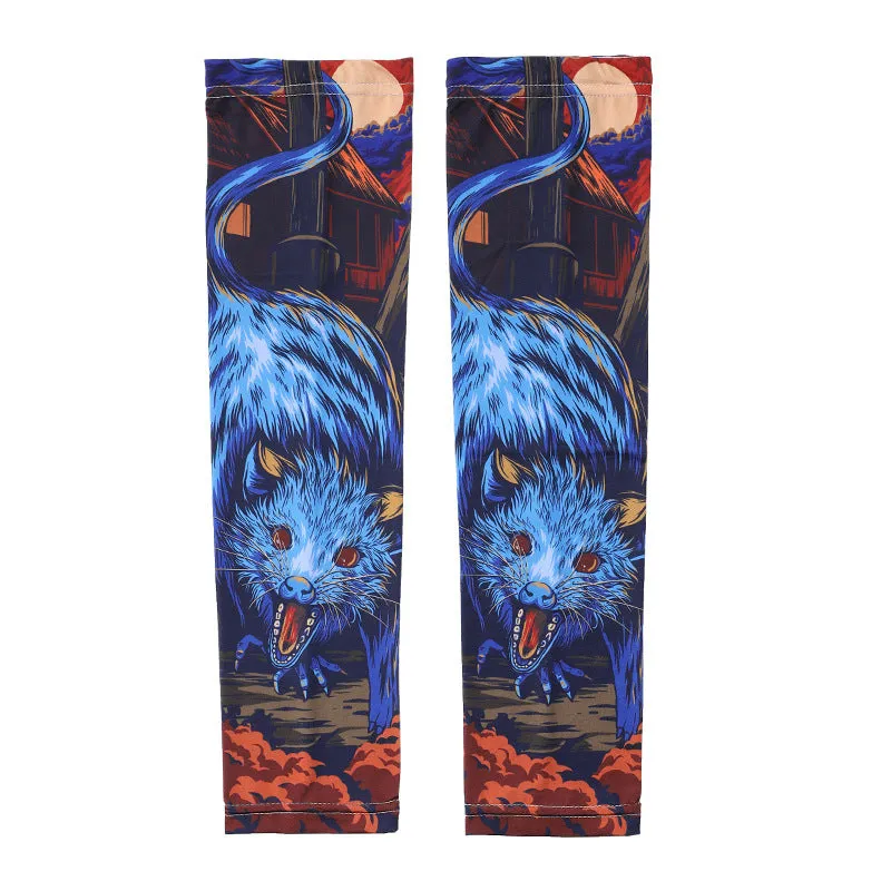 UPF50 Printing Tattoo Oversleeve Male Flower Arm Sunscreen Ice Silk Arm Sleeve