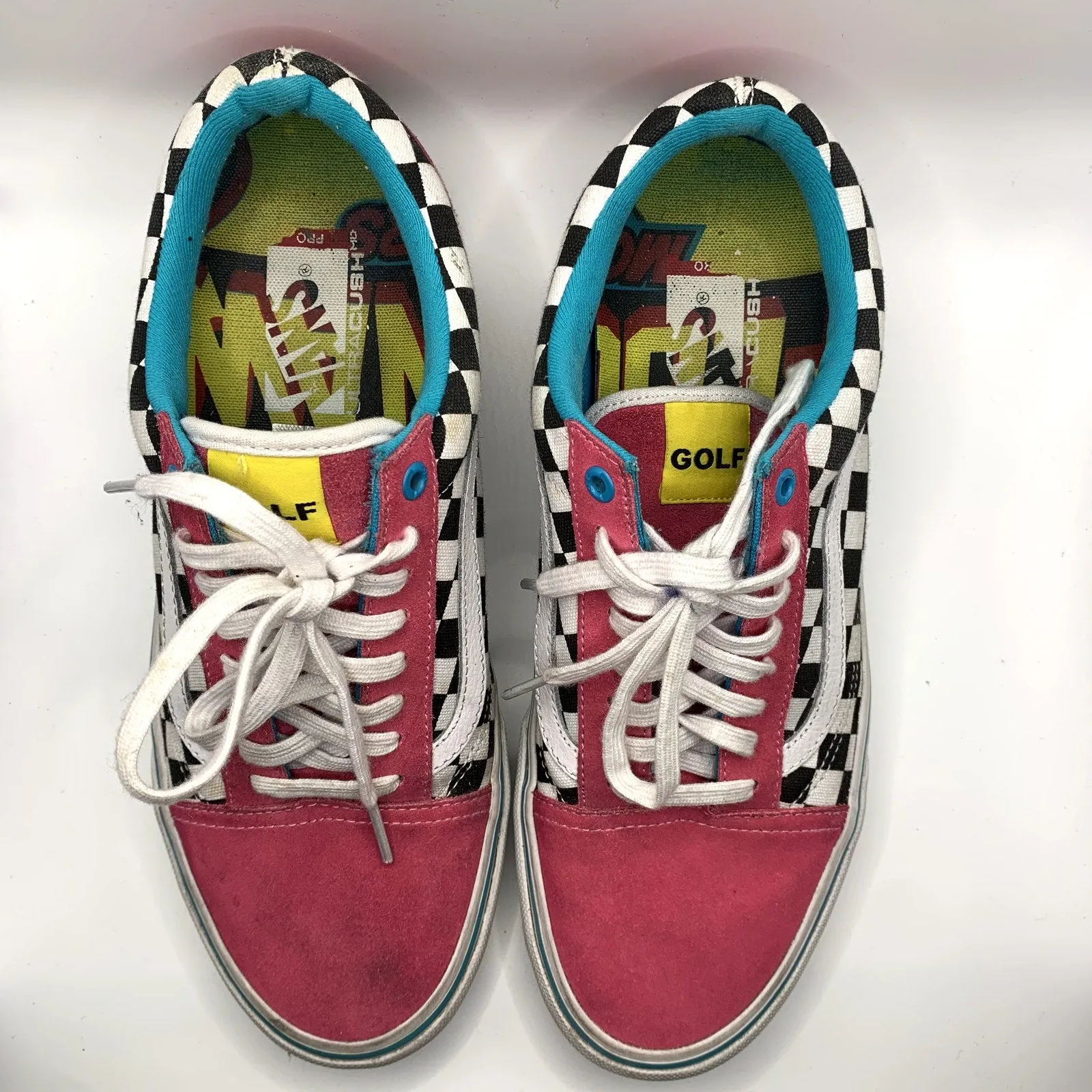 VANS X GOLF WANG Men's Pink/Blue Checkered Pro Skateboarding Sneakers SZ 11