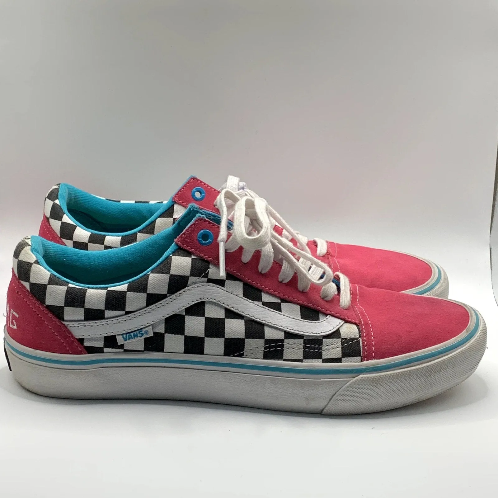 VANS X GOLF WANG Men's Pink/Blue Checkered Pro Skateboarding Sneakers SZ 11
