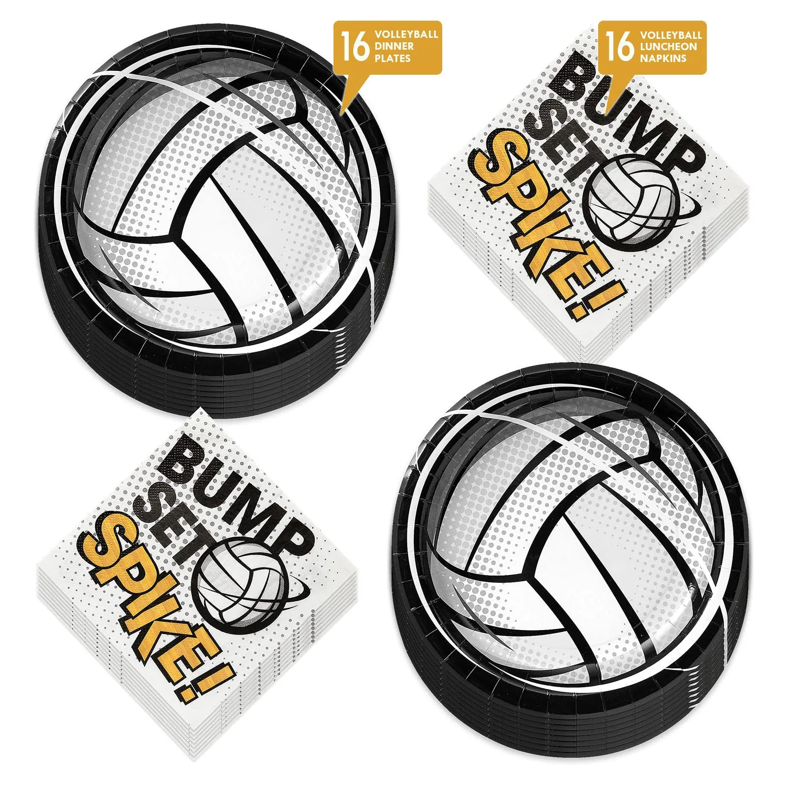 Volleyball Party Supplies Sports Team Paper Dinner Plates and Bump, Set, Spike Lunch Napkins (Serves 16)