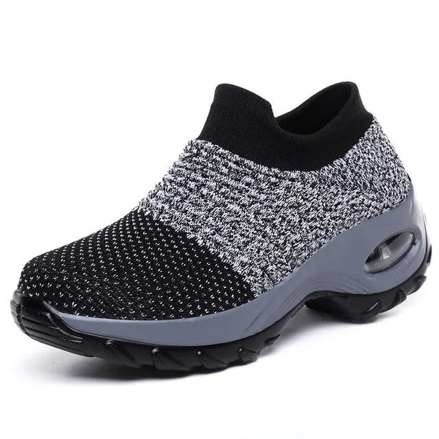 Women's knitting slip on sneakers air cushion breathable casual shoes for walking