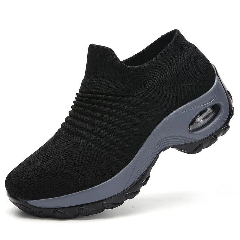 Women's knitting slip on sneakers air cushion breathable casual shoes for walking