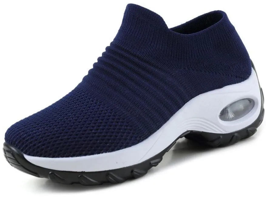 Women's knitting slip on sneakers air cushion breathable casual shoes for walking