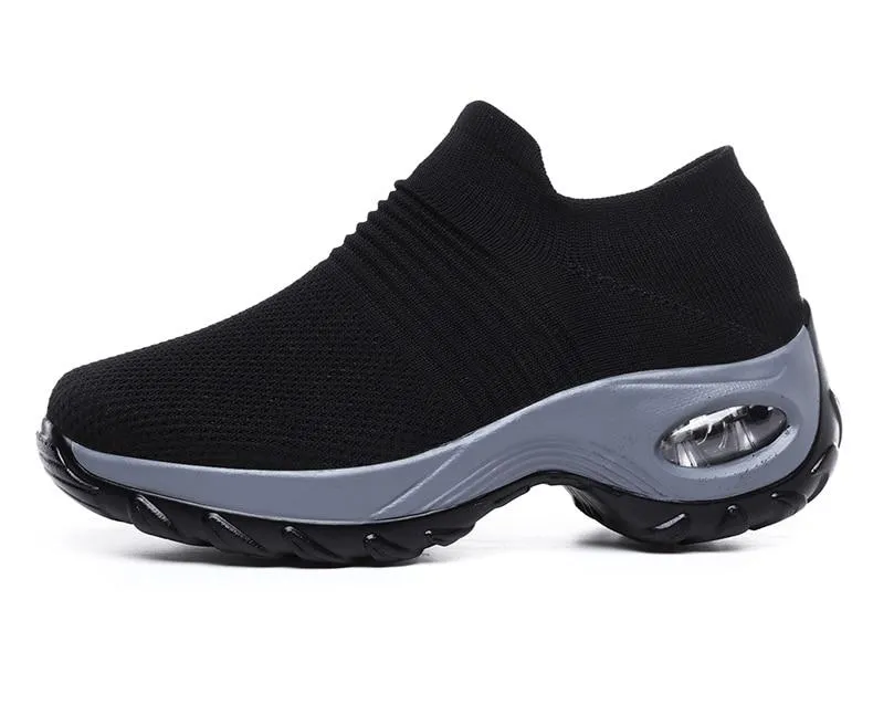 Women's knitting slip on sneakers air cushion breathable casual shoes for walking